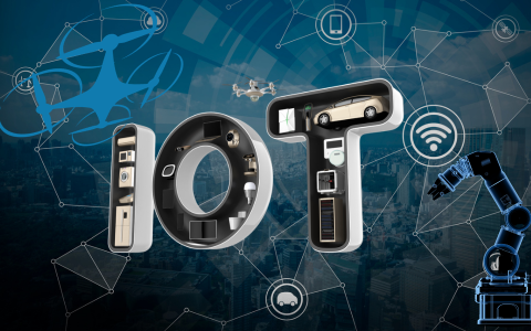 IoTの文字の中に家電や自動車が詰まっているイメージグラフィック